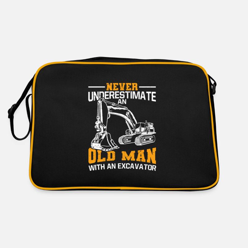 Never Underestimate An Old Man With An Excavator - Retro Bag - black/gold