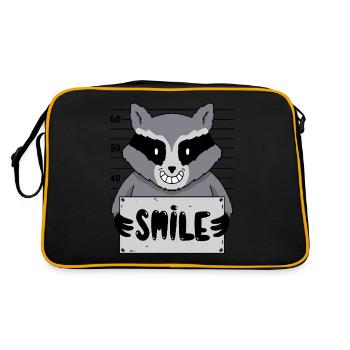 Cartoon Waschbär Foto Lächeln Gefängnis Humor - Retro Tasche - Schwarz/Gold - Hinten