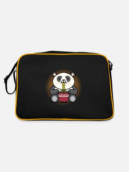 Ramen Essen Panda Anime Kawaii Ramen Nudeln - Retro Tasche - Schwarz/Gold - Hinten