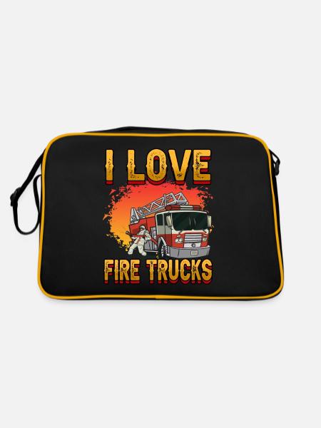 Firemen I Love Fire Trucks Firefighters Firetruck - Retro Bag - black/gold - Back