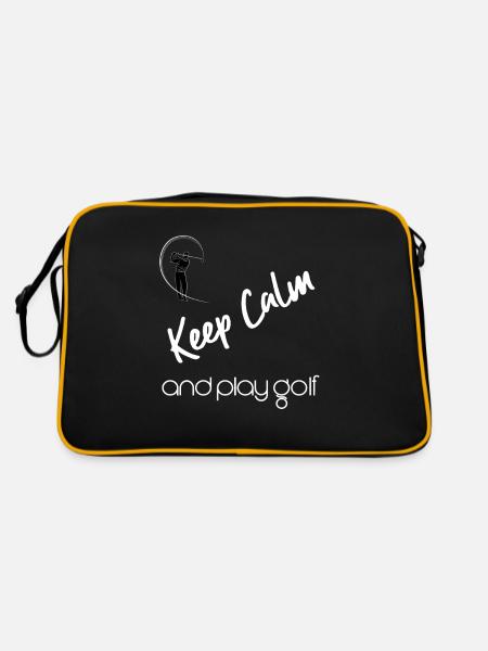 Keep Calm and Play Golf - Golfspieler Geschenk - Retro Tasche - Schwarz/Gold - Hinten