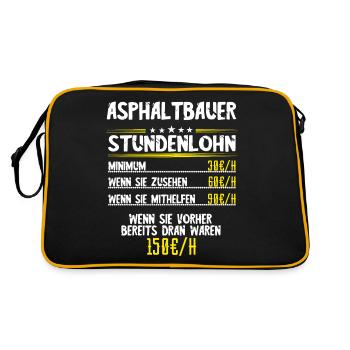 Asphaltbauer Stundenlohn Straßenbauer Spruch Asph - Retro Tasche - Schwarz/Gold - Hinten