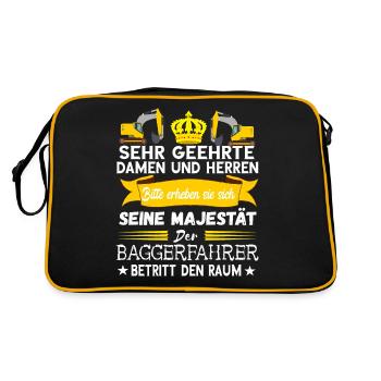 Baggerfahrer Majestät Bagger Fahren Spruch - Retro Tasche - Schwarz/Gold - Hinten