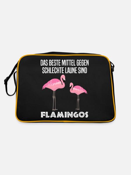 Flamingo Vogel Lustiger Spruch Zoo Tier Geschenk - Retro Tasche - Schwarz/Gold - Hinten