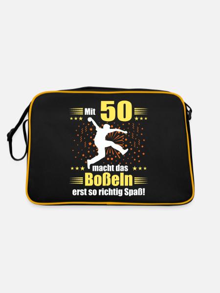 Boßeln Geschenk Boßler Bosseln Boßelsport 50 Jahre - Retro Tasche - Schwarz/Gold - Hinten