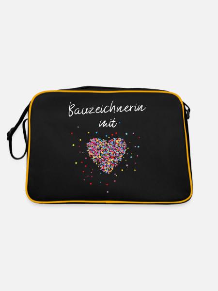 Bauzeichnerin mit Herz Handwerkerin - Retro Tasche - Schwarz/Gold - Hinten