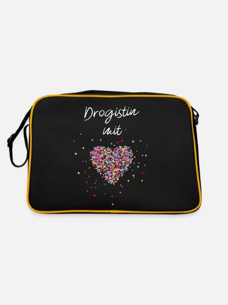 Drogistin mit Herz Apothekerin Apotheke - Retro Tasche - Schwarz/Gold - Hinten