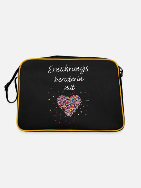Ernährungsberaterin mit Herz Ernährung - Retro Tasche - Schwarz/Gold - Hinten
