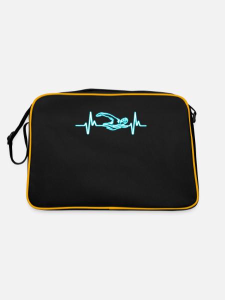 Funny Heartbeat Swim Nageur Athlète Amour Natation - Sac Retro - noir/or - Dos