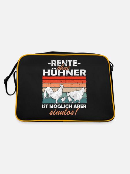 Rente ohne Hühner Bäuerin Landwirt - Retro Tasche - Schwarz/Gold - Hinten