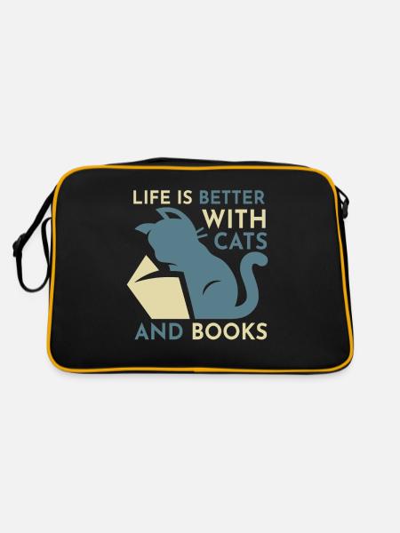 La vie est meilleure avec les chats et les livres - Cat Book - Sac Retro - noir/or - Dos