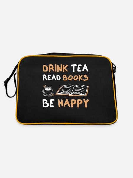 Drink Tea Read Books Be Happy - Retro Bag - black/gold - Back