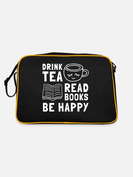 Drink Tea Read Books Be Happy - Retro Bag - black/gold - Back