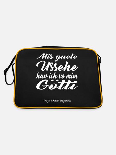 Lustiges Schweizer Gotti Götti Geburt Geschenkt - Retro Tasche - Schwarz/Gold - Hinten