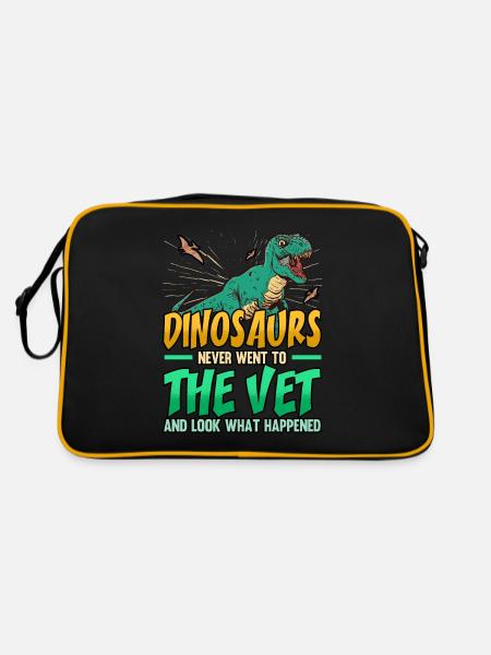 Funny Dinosaurs Never Went To The Vet Veterinarian - Retro Tasche - Schwarz/Gold - Hinten