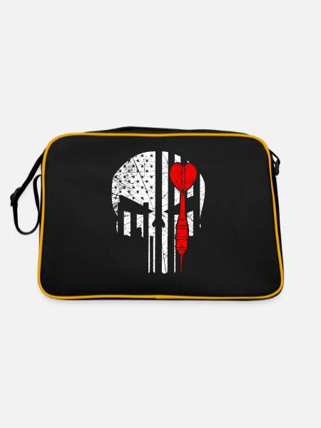 Dart Lover Player Darts Funny Skull American Flag - Retro Bag - black/gold - Back