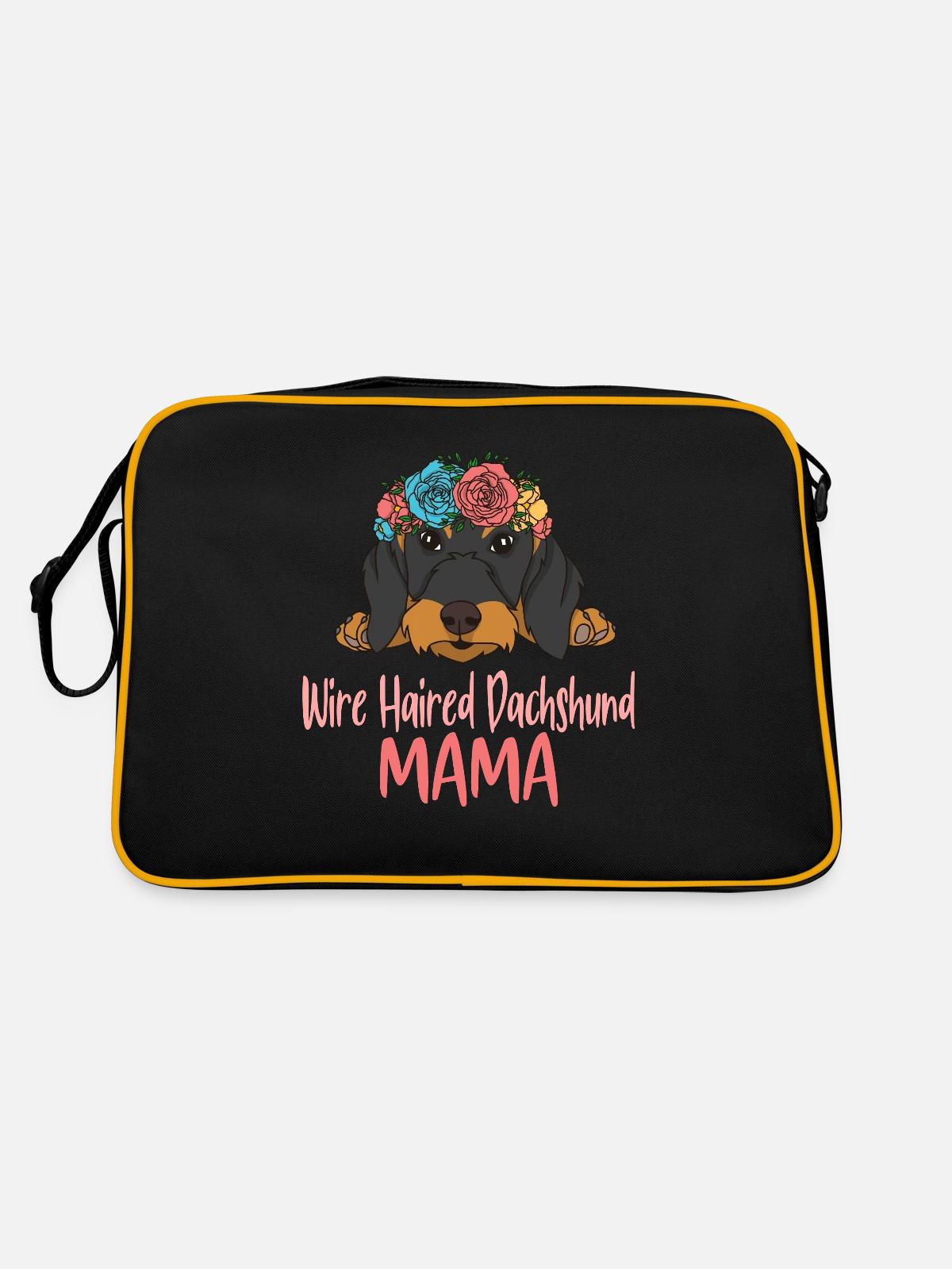 Rough-haired dachshund MAMA - Retro Bag - black/gold - Back