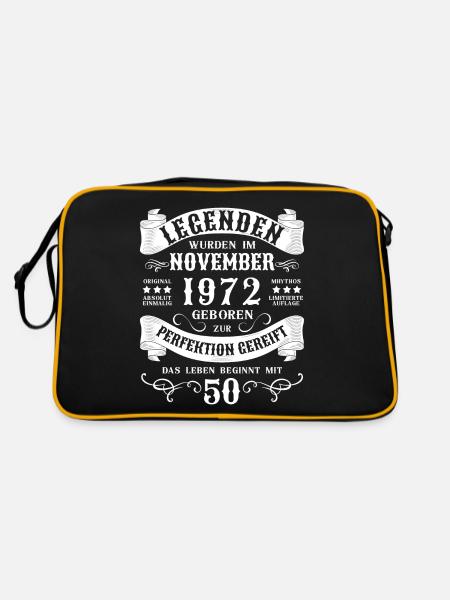 50. Geburtstag 50 Jahre November 1972 - Retro Tasche - Schwarz/Gold - Hinten