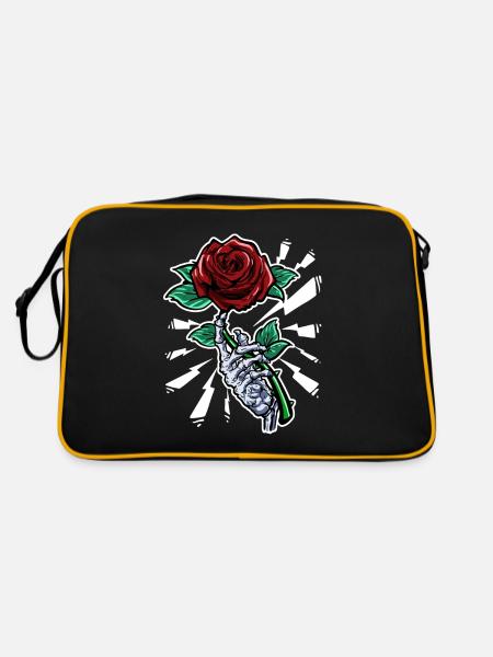 Tattoo Skeleton Hand Red Rose Flower - Retro Bag - black/gold - Back