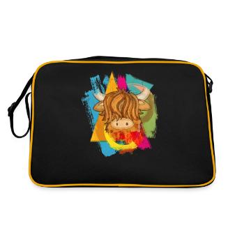 Die Hochlandkuh Schottische Hochlandrinder - Retro Tasche - Schwarz/Gold - Hinten