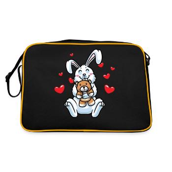 Kawaii Kaninchen Kuscheltier Herzen Karnickel Hase - Retro Tasche - Schwarz/Gold - Hinten