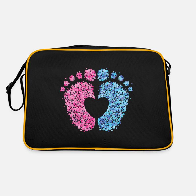 Schwangerschaft Mutter Mama Babyfüsse - Retro Tasche - Schwarz/Gold