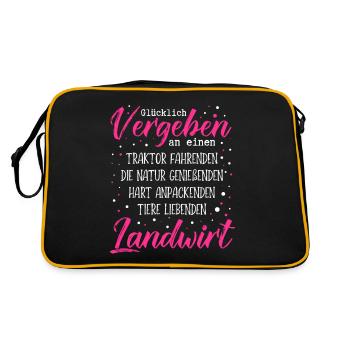 Glücklich vergeben an einen Traktor fahrenden Land - Retro Tasche - Schwarz/Gold - Hinten