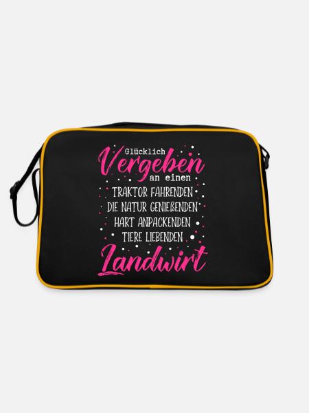 Glücklich vergeben an einen Traktor fahrenden Land - Retro Tasche - Schwarz/Gold - Hinten