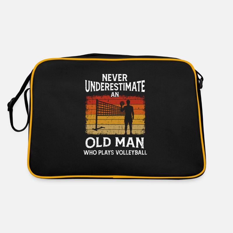 Never Underestimate An Old Man Plays Volleyball - Retro Bag - black/gold