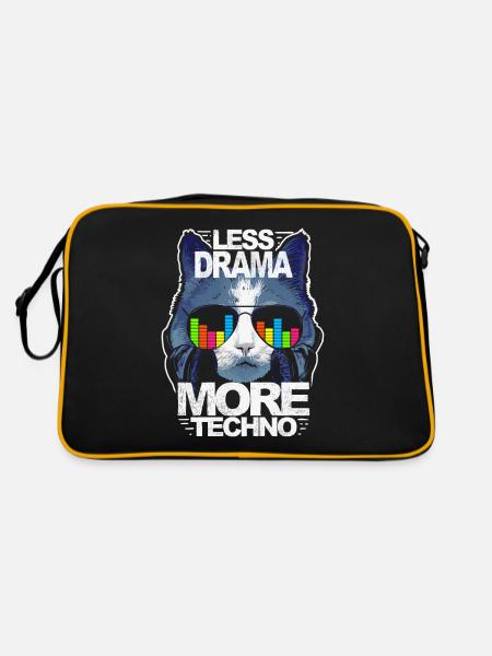 Less Drama More Techno House Music EDM Rave Cat - Retro Bag - black/gold - Back