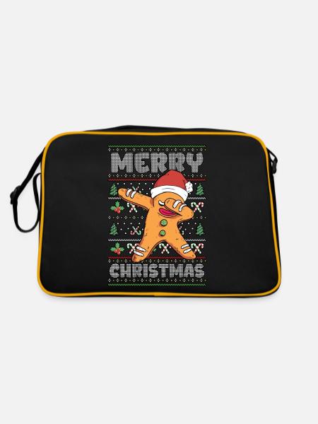 Merry Christmas Gingerbread Man Ugly Christmas - Retro Bag - black/gold - Back