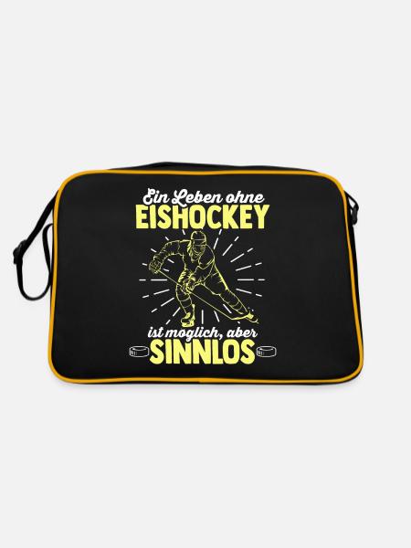 Eishockey Leben Ohne Möglich Aber Sinnlos Spieler - Retro Tasche - Schwarz/Gold - Hinten