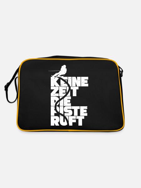 Keine Zeit Piste Ruft Skier Skifahrer Snowboarder - Retro Tasche - Schwarz/Gold - Hinten