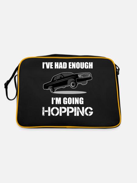 Lowrider Jumpcar Auto Lustiger Spruch Geschenk - Retro Tasche - Schwarz/Gold - Hinten