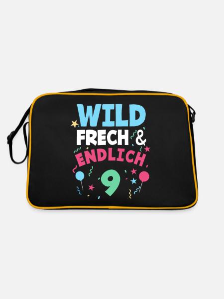 9. Geburtstag Wild, Frech & Endlich 9 Jahre - Retro Tasche - Schwarz/Gold - Hinten