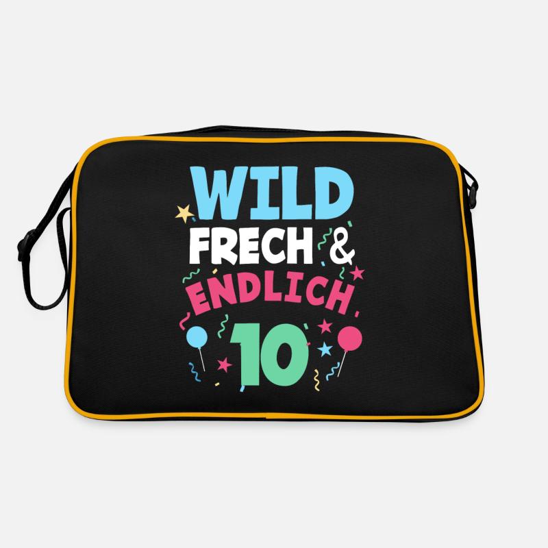10. Geburtstag Wild, Frech & Endlich 10 Jahre - Retro Tasche - Schwarz/Gold