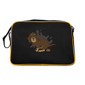 Rough-haired dachshund poops piles - Retro Bag - black/gold - Back