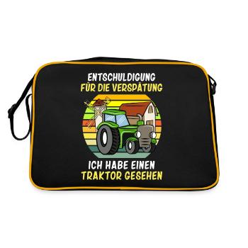Entschuldigung das ich zu spät bin Traktor Kinder - Retro Tasche - Schwarz/Gold - Hinten