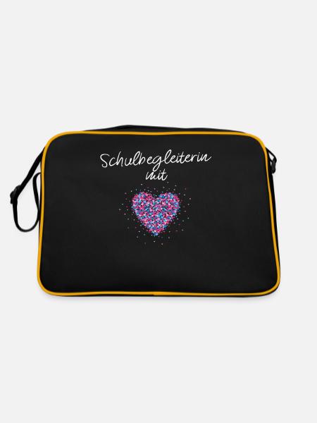 Schulbegleiterin mit Herz Kinder - Retro Tasche - Schwarz/Gold - Hinten