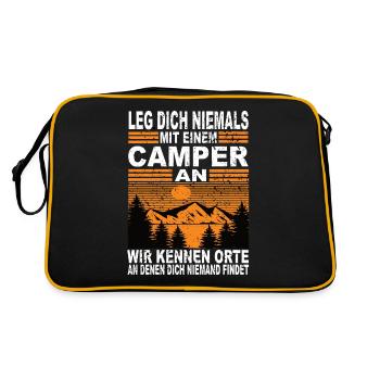 Leg Dich Niemals Mit einem Camper an - Retro Tasche - Schwarz/Gold - Hinten