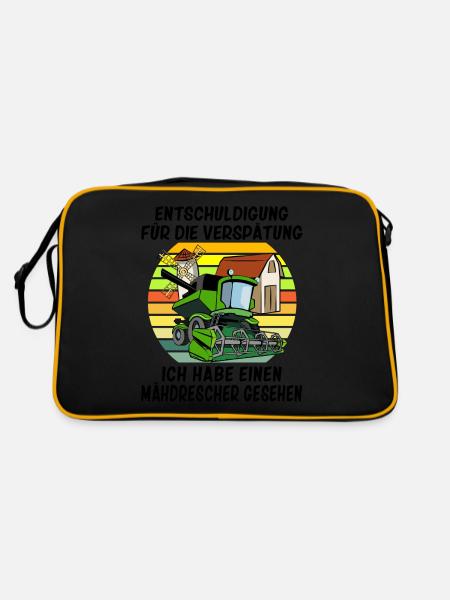 Entschuldigung das ich zu spät bin Mähdrescher - Retro Tasche - Schwarz/Gold - Hinten