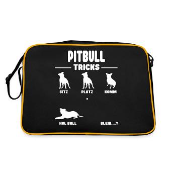 Pitbull Terrier Pittie funny staffordshire Tricks - Retro Tasche - Schwarz/Gold - Hinten
