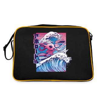 Axolotl Surfen Vaporwave Japan Welle - Retro Tasche - Schwarz/Gold - Hinten