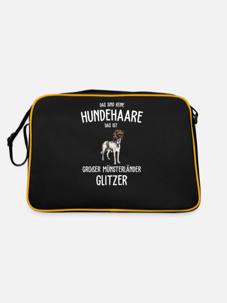 Großer Münsterländer I Hundehaar Jagdhund Motiv - Retro Tasche - Schwarz/Gold - Hinten