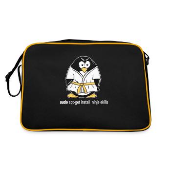 Linux Pinguin installiert seine Ninja Skills mit - Retro Tasche - Schwarz/Gold - Hinten
