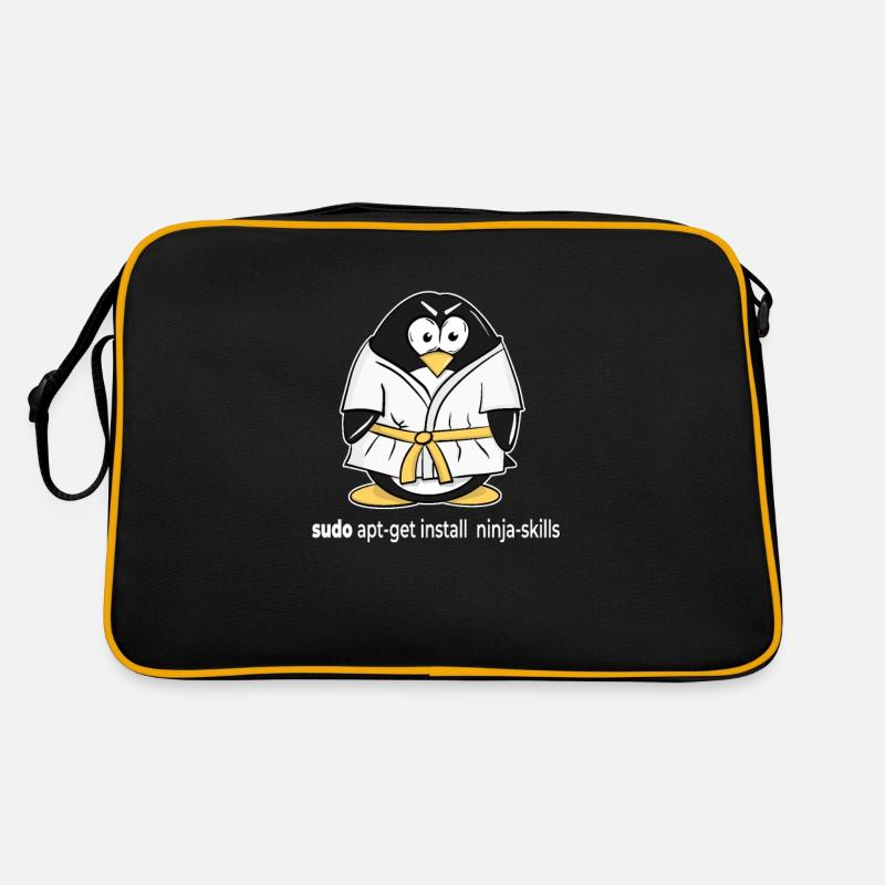 Linux Pinguin installiert seine Ninja Skills mit - Retro Tasche - Schwarz/Gold