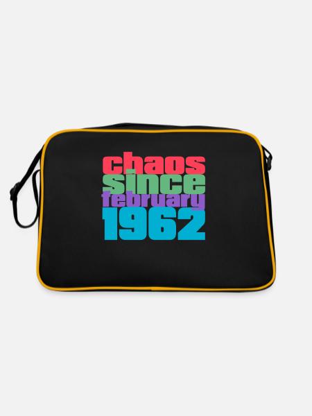 60. Geburtstag im Februar 1962 Chaos since 1962 - Retro Tasche - Schwarz/Gold - Hinten