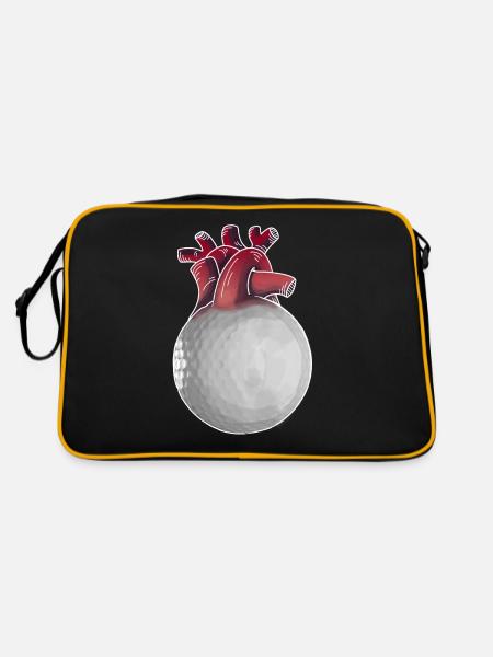 Golfer Herz lustiger Golfball Golf Geschenk - Retro Tasche - Schwarz/Gold - Hinten