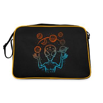 UFO Alien Juggling Planets Space - Retro Bag - black/gold - Back