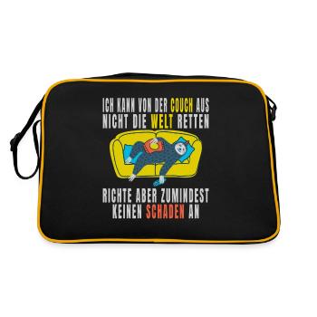 Ich kann von der Couch aus nicht die Welt retten, - Retro Tasche - Schwarz/Gold - Hinten